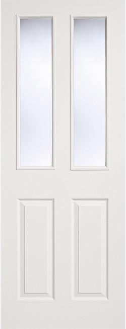 2 Panel 2 Light White Primed Internal Door with Clear Glass - Grained